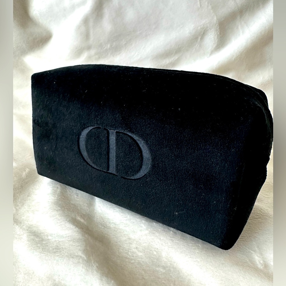 DIOR Black Velvet Makeup Zipper Pouch Bag NEW